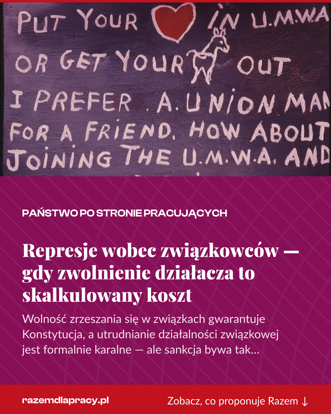 Grafika pionowa do udostępnienia: Represje wobec związkowców — gdy zwolnienie działacza to skalkulowany koszt